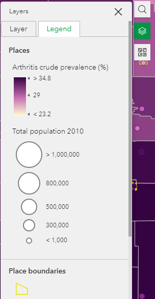 Places with circles sizes based on total 2010 population
