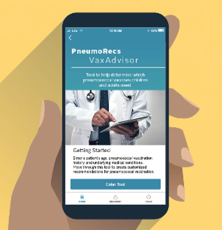 PneumoRecs VaxAdvisor app screen