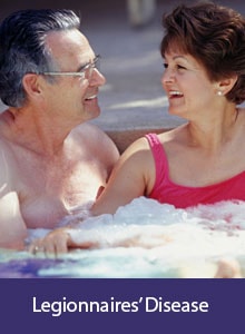 Couple relaxing in a hot tub, label: Legionnaires' Disease