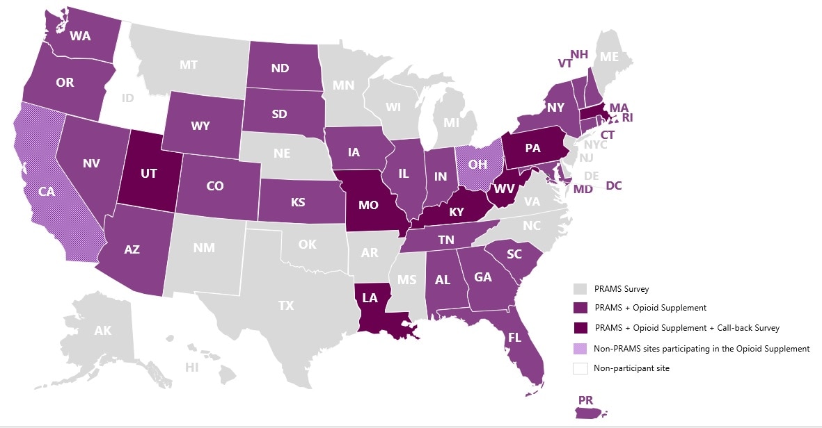 US Map of Participating PRAMS Jurisdictions