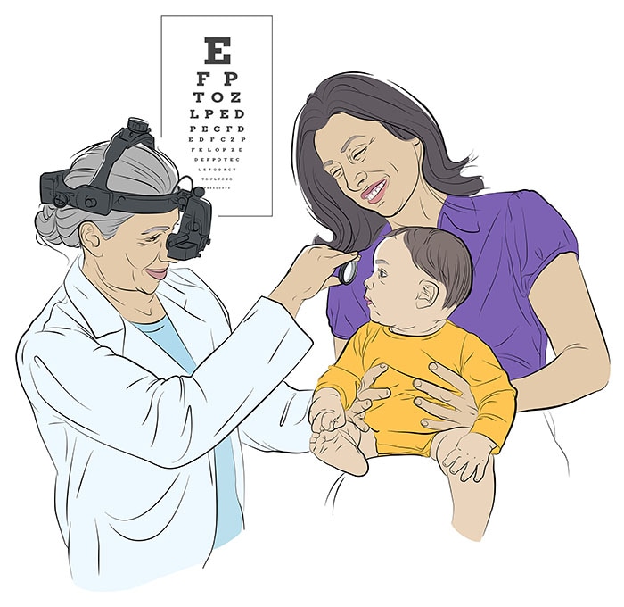 Illustration of a doctor doing a vision test