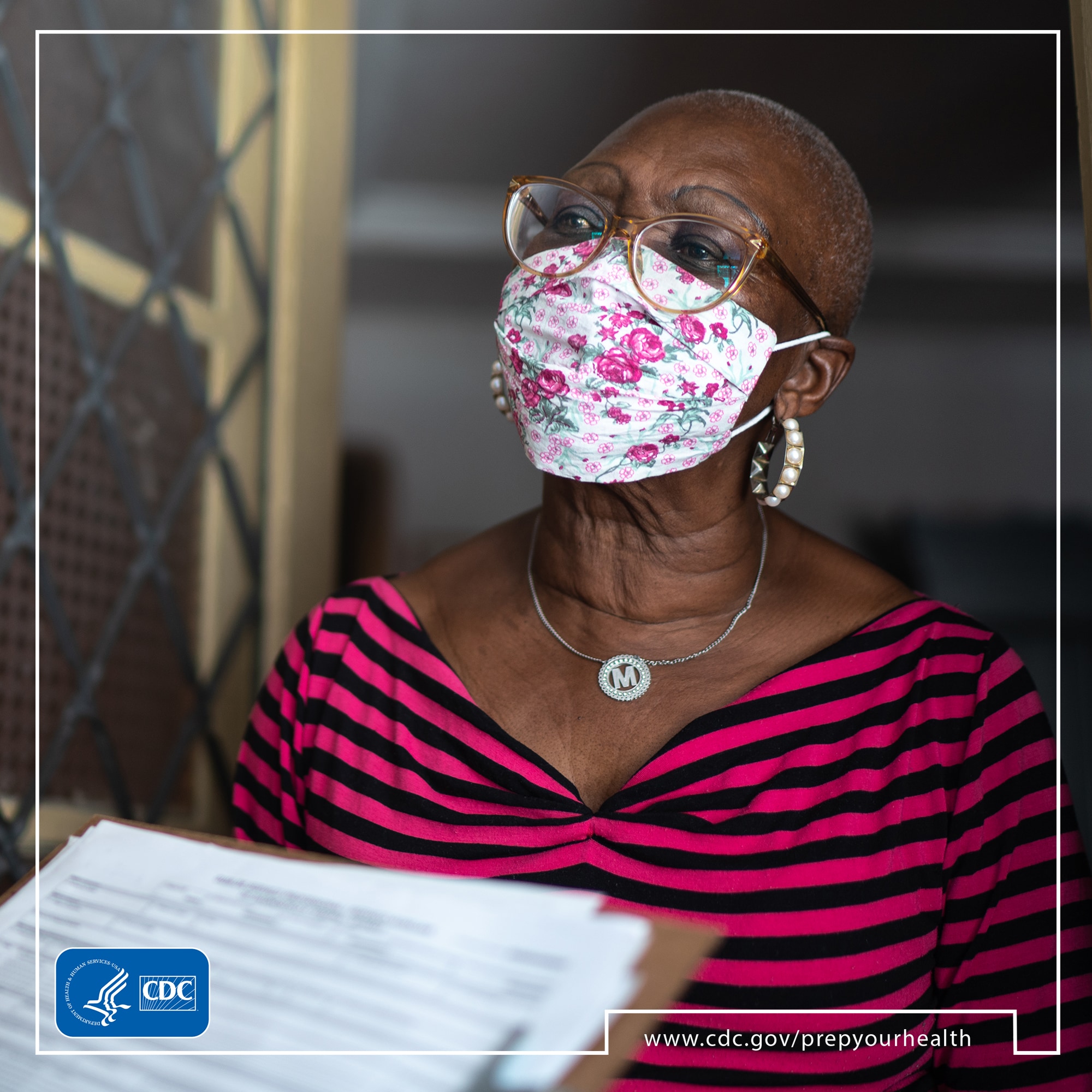 Senior woman with COVID mask