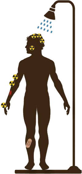 Graphic of a person taking a shower to decontaminate from radiation contamination
