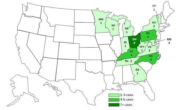 Infected with the outbreak strain of Salmonella Altona, by state