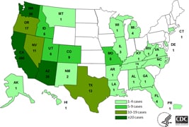 Persons infected with the outbreak strains of Salmonella Typhimurium, by State