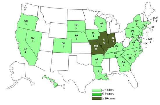 Infected with the outbreak strain of Salmonella I4,[5],12:i:-, by state