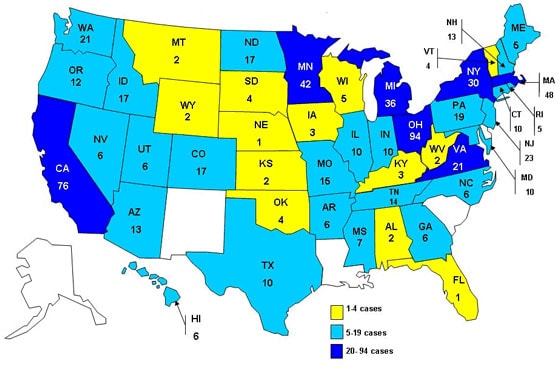 Persons Infected with the Outbreak Strain of Salmonella Typhimurium, United States, by State, September 1, 2008 to February 22, 2009