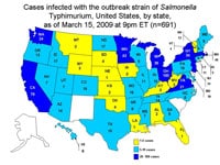 Persons Infected with the Outbreak Strain of Salmonella Typhimurium, United States, by State, September 1, 2008 to March 15, 2009