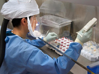 Laboratorista trabajando con el virus H7N9