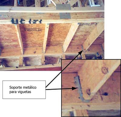 Soportes metálicos para viguetas en otra vivienda en construcción de la misma obra.