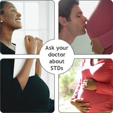 Montage of pregnant women. Ask your doctor about STDs.
