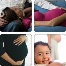 Montage of pregnant women and families.