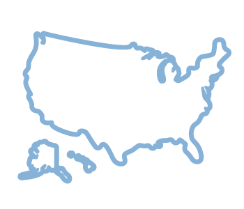 A map of the United States is outlined in blue