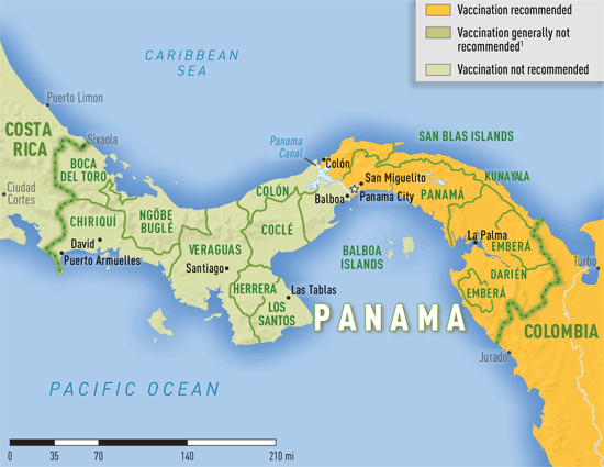 Map 3-36. Yellow fever vaccine recommendations in Panama