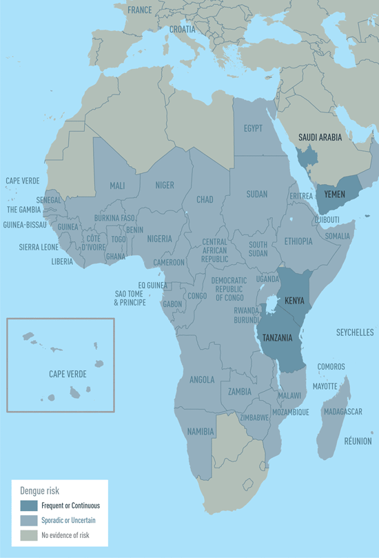 Map 3-02. Dengue risk in Africa and the Middle East
