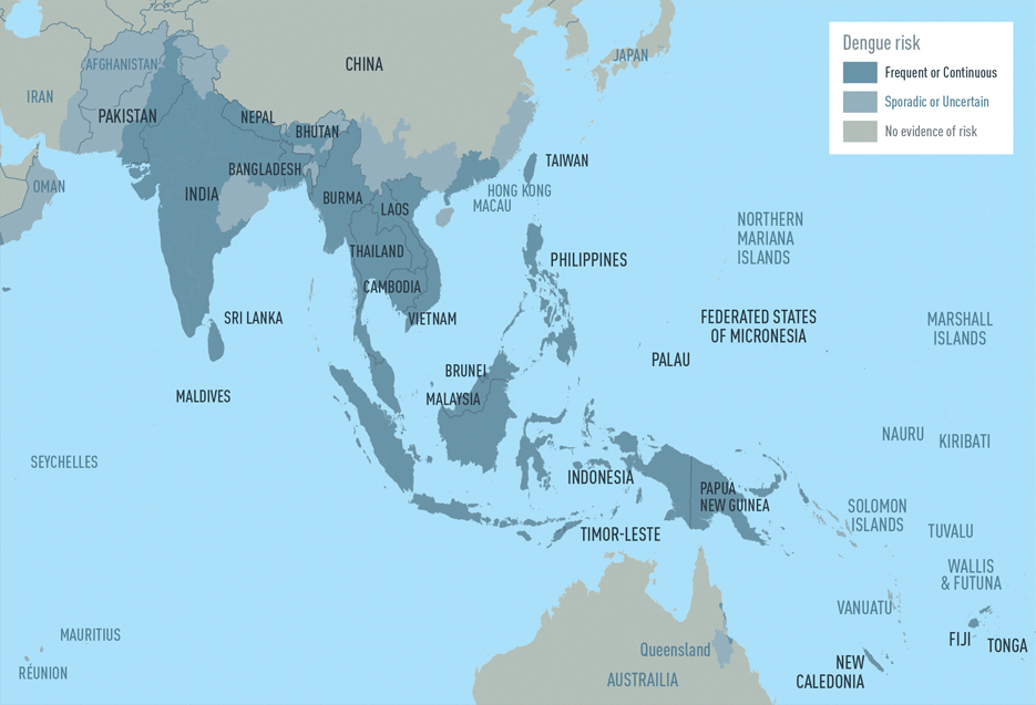 Map 3-03. Dengue risk in Asia and Oceania