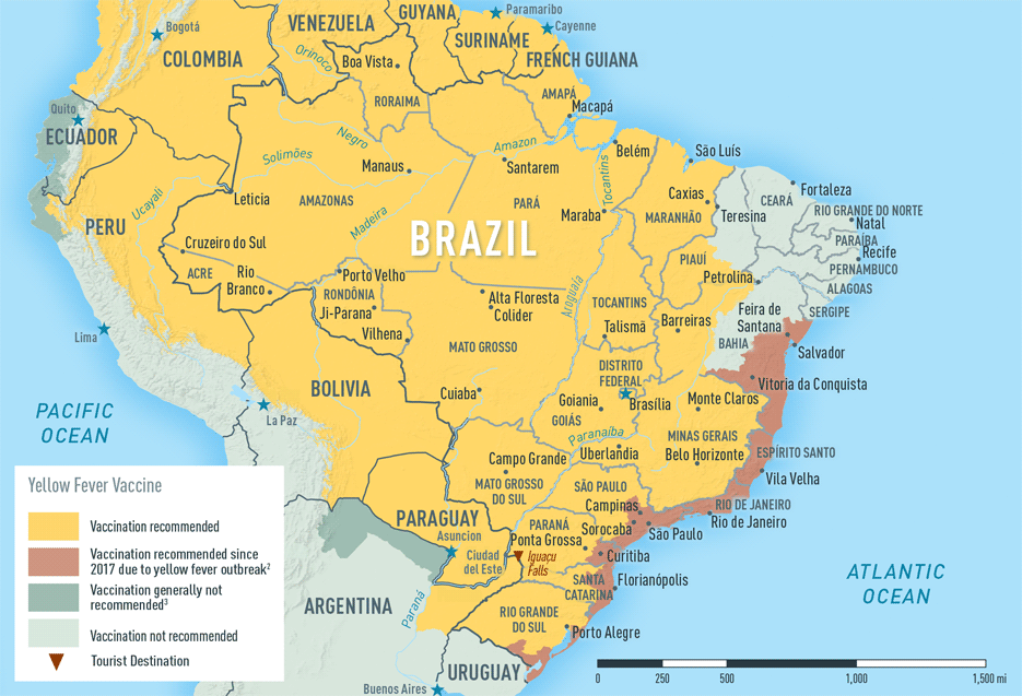 MAP 2-05. Yellow fever vaccine recommendations in Brazil