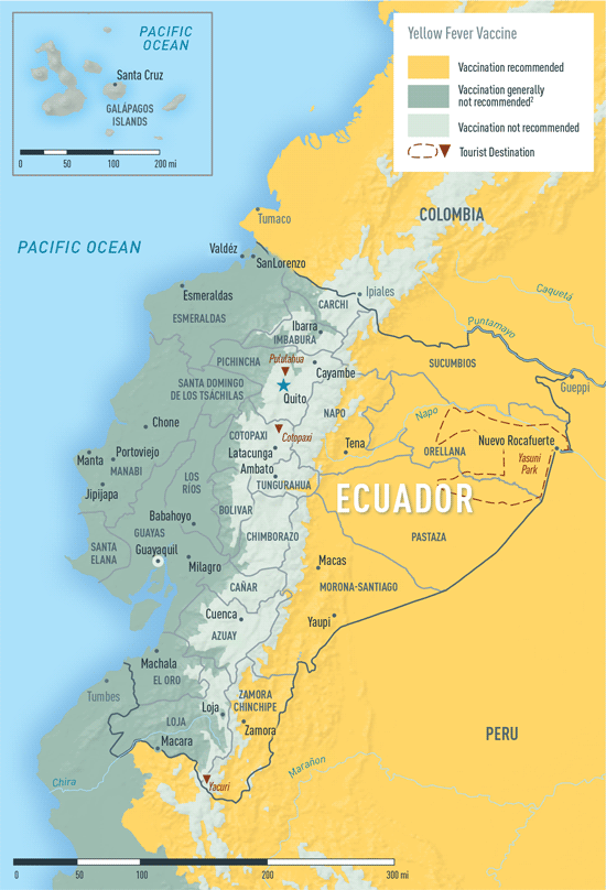 MAP 2-11. Yellow fever vaccine recommendations in Ecuador