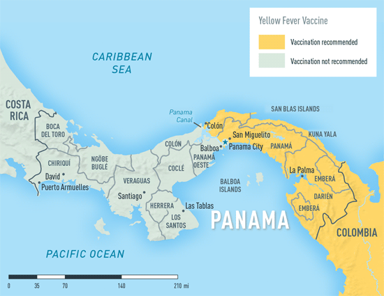 MAP 2-21. Yellow fever vaccine recommendations in Panama