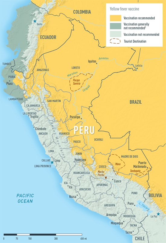 MAP 2-23. Yellow fever vaccine recommendations in Peru