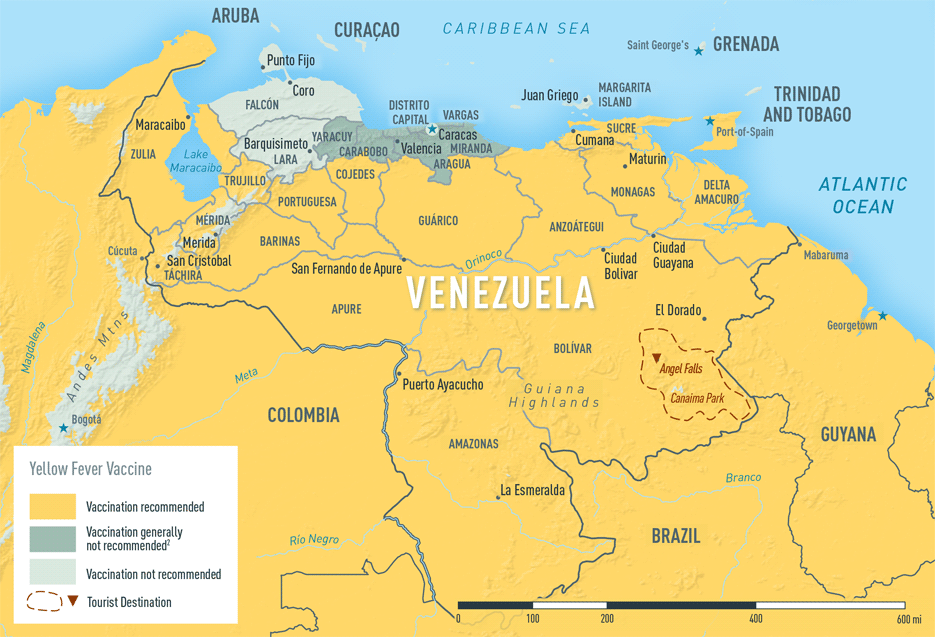MAP 2-27. Yellow fever vaccine recommendations in Venezuela