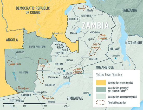 MAP 2-29. Yellow fever vaccine recommendations in Zambia