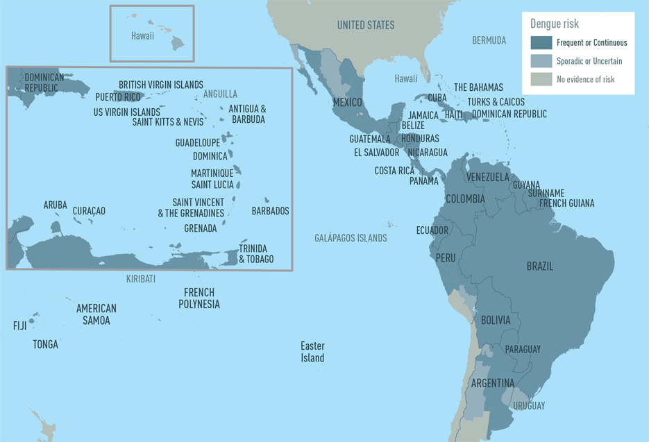 Map 4-01. Dengue risk in the Americas and the Caribbean