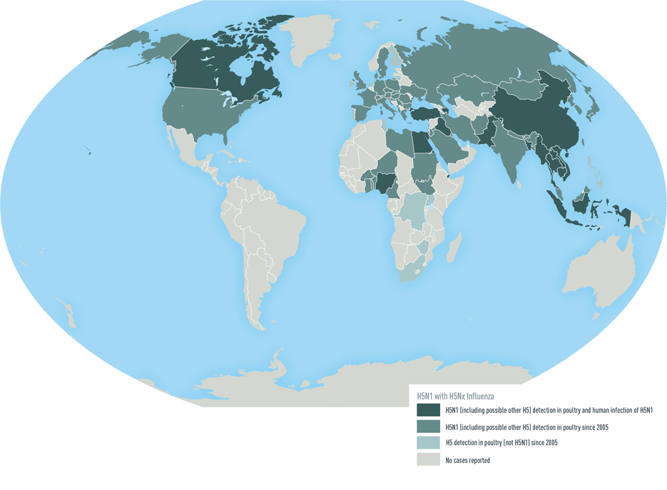 Map 4-06. Distribution of highly pathogenic avian influenza A(H5N1) virus
