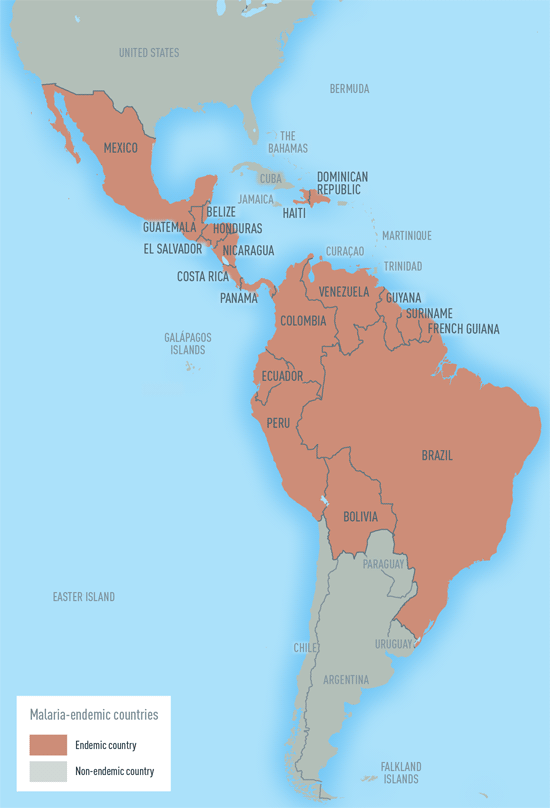 Map 4-08. Malaria-endemic countries in the Western Hemisphere