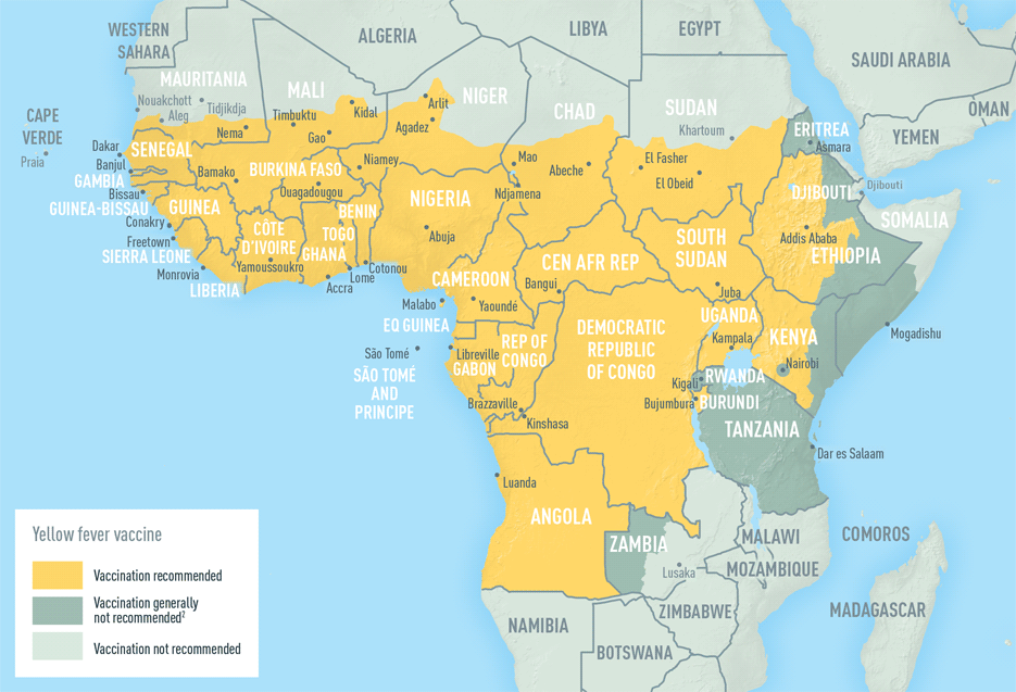 Map 4-13. Yellow fever vaccine recommendations in Africa
