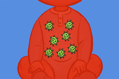 Illustration of germs on a baby.