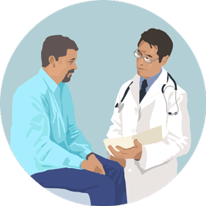 Graphic of doctor with a patient