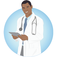 An illustration of a doctor holding a clipboard