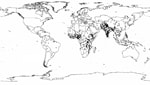 Thumbnail of Estimated global distribution of rotavirus-related deaths. Each dot represents 1,000 rotavirus-related deaths.