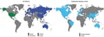 Thumbnail of Countries from which norovirus outbreak reports were included in analyses of norovirus genotype profiles associated with foodborne transmission, according to Foodborne Viruses in Europe/Noronet (1999–2012), CaliciNet (2009–2012), ESR-EpiSurv (2008–2012), or systematic literature review (1993–2011). ESR, Institute of Environmental Science and Research.