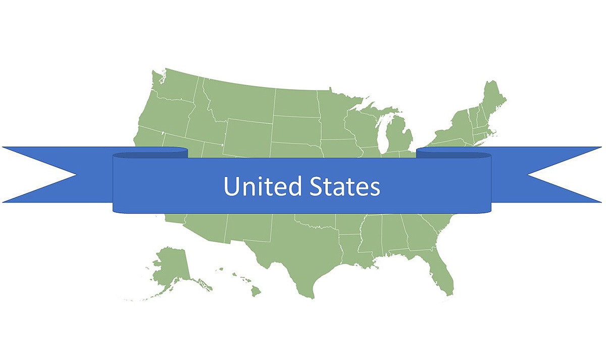 Map of the U.S with ribbon across it reading "United States"