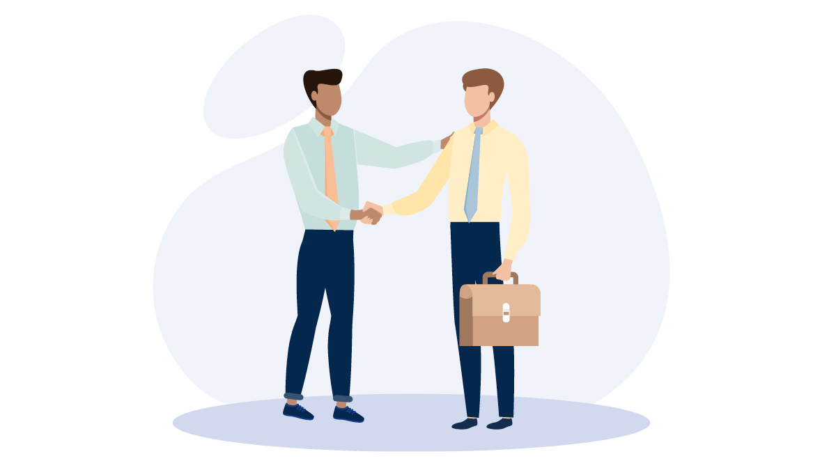 A graphic depicting two people shaking hands.