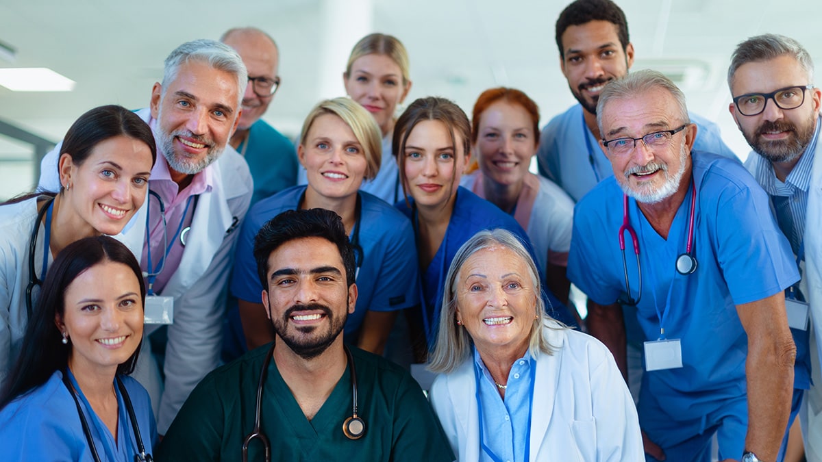 Photo of a group of healthcare providers of mixed genders, races and ages.