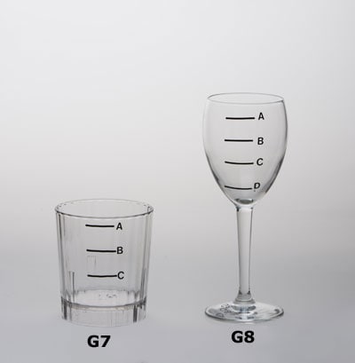 Highball glass and wine glass with measuring lines