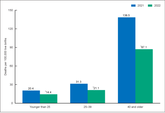 Figure 3 is a bar chart of the maternal mortality rate by age group in the United States in 2021 and 2022.