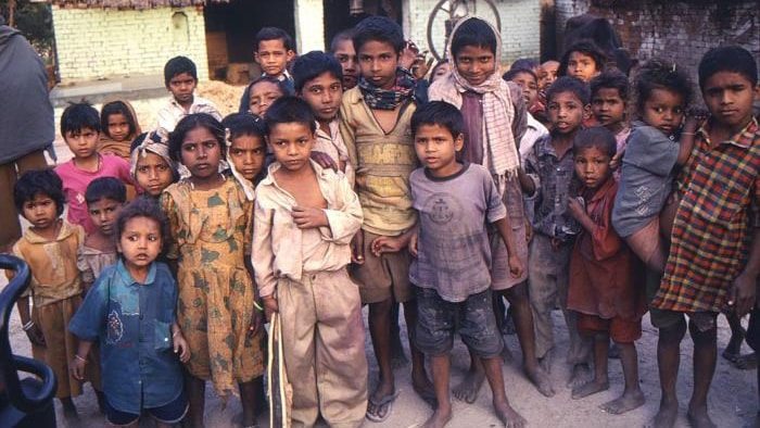 This 2000 image depicted a group of Indian children gathered together in their village located in the state of Uttar Pradesh.