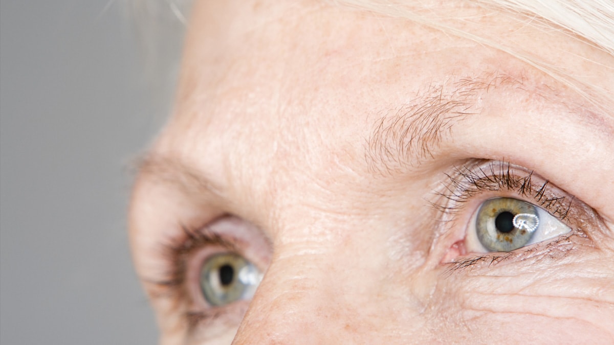 Closeup of older adult woman's eyes