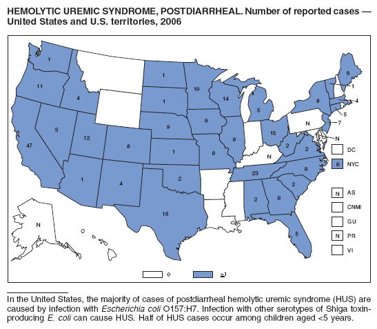 HEMOLYTIC UREMIC SYNDROME, POSTDIARRHEAL. Number of reported cases 
United States and U.S. territories, 2006
