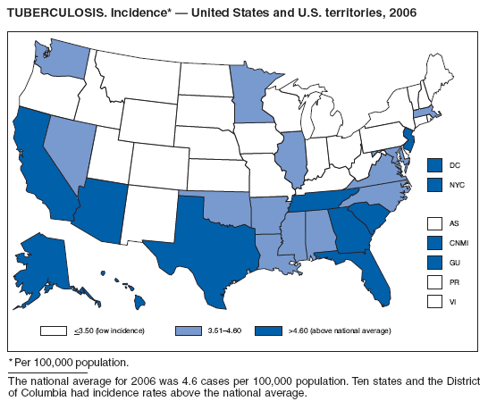 TUBERCULOSIS. Incidence*  United States and U.S. territories, 2006