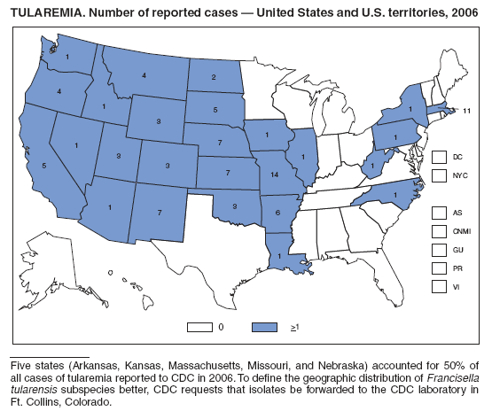 TULAREMIA. Number of reported cases  United States and U.S. territories, 2006