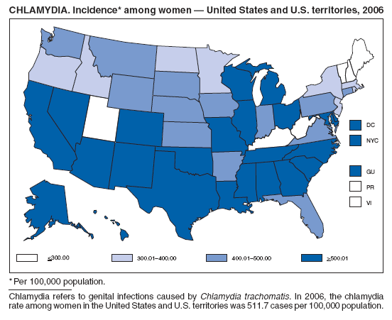 CHLAMYDIA. Incidence* among women  United States and U.S. territories, 2006
