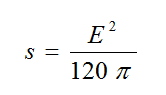 Equation B43 - The average power density s in watts per square meters equals the root-mean-square of the electric field strength E squared (E is in volts per meter) divided by open bracket 120 times pi close bracket.