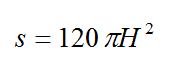 Equation B45 - The threshold power density s equals 120 times pi times the root-mean-square of the magnetic field strength H squared, where H is in amperes per meter.