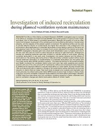Cover page for Investigation of induced recirculation during planned ventilation system maintenance