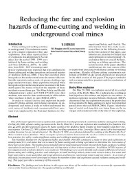 Image of publication Reducing the Fire and Explosion Hazards of Flame-Cutting and Welding in Underground Coal Mines